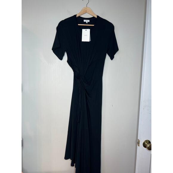 NWT A.L.C. Bridget Twisted Cut-Out Short Sleeves Crew Neck Black Midi Dress - Picture 2 of 7